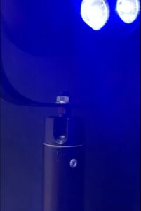 Spotlight mounted on upright,